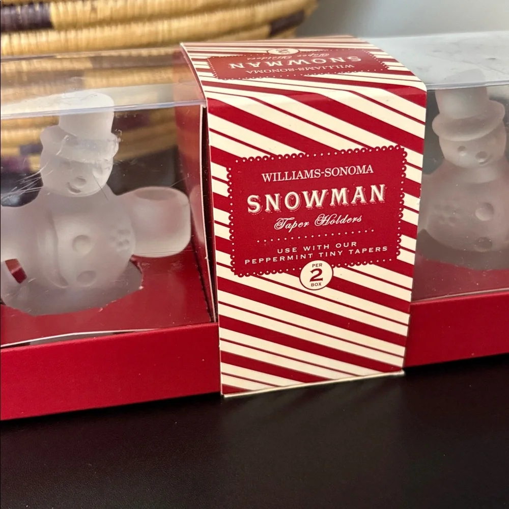WILLIAMS SONOMA SNOWMEN TAPER HOLDERS